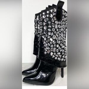 Lauren Lorraine Black and Silver Embellished Heeled Boots